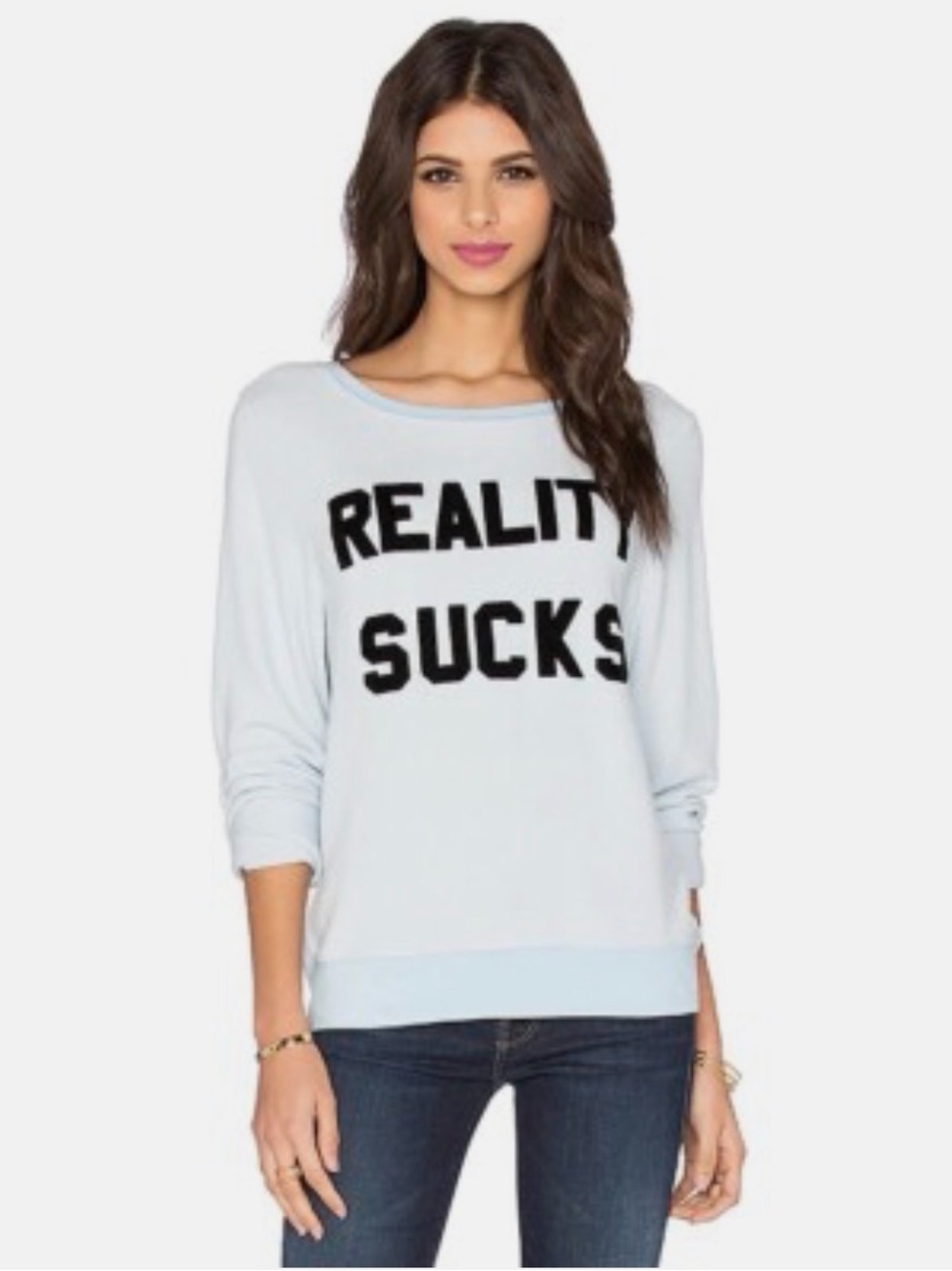 Wildfox Light Blue 'Reality Sucks' Crew Sweatshirt
